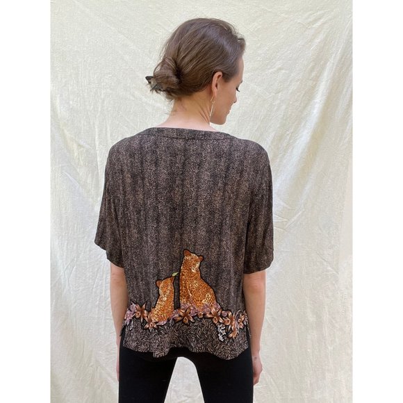 Vintage leopard button up blouse - Picture 2 of 9